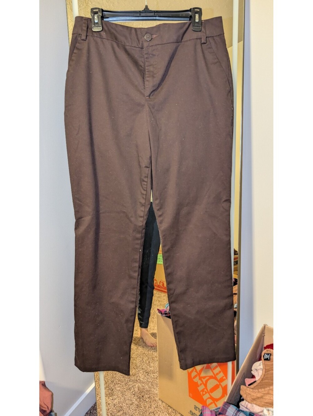 Women's Brown Dress Pants with Button Closure